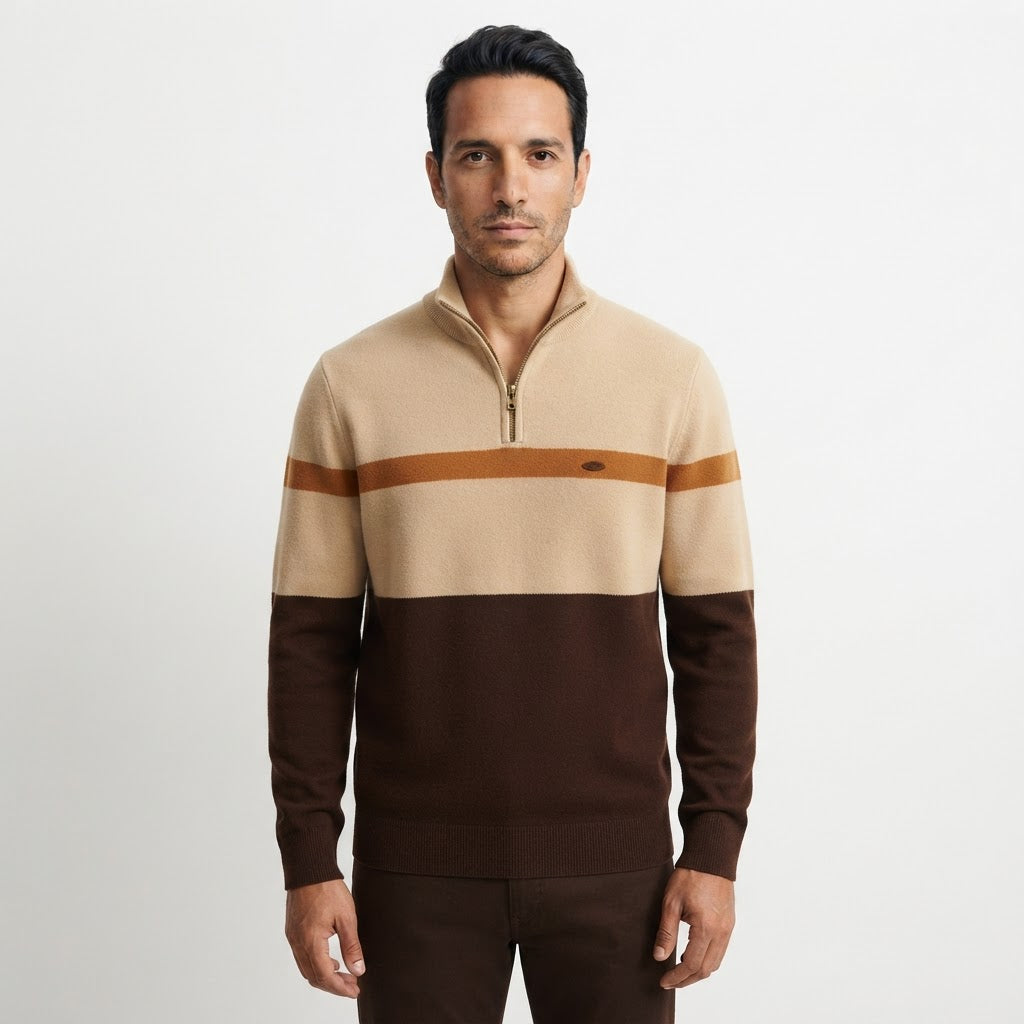 Mauro | Jersey de Punto con Media Cremallera y Bloques de Color para Hombre - Crema