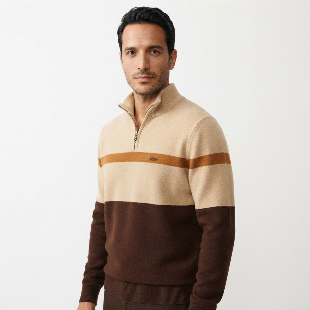 Mauro | Jersey de Punto con Media Cremallera y Bloques de Color para Hombre