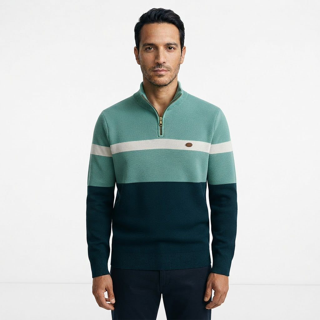 Mauro | Jersey de Punto con Media Cremallera y Bloques de Color para Hombre - Verde Menta