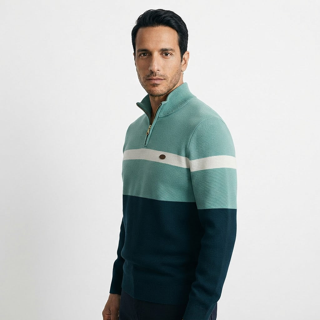 Mauro | Jersey de Punto con Media Cremallera y Bloques de Color para Hombre