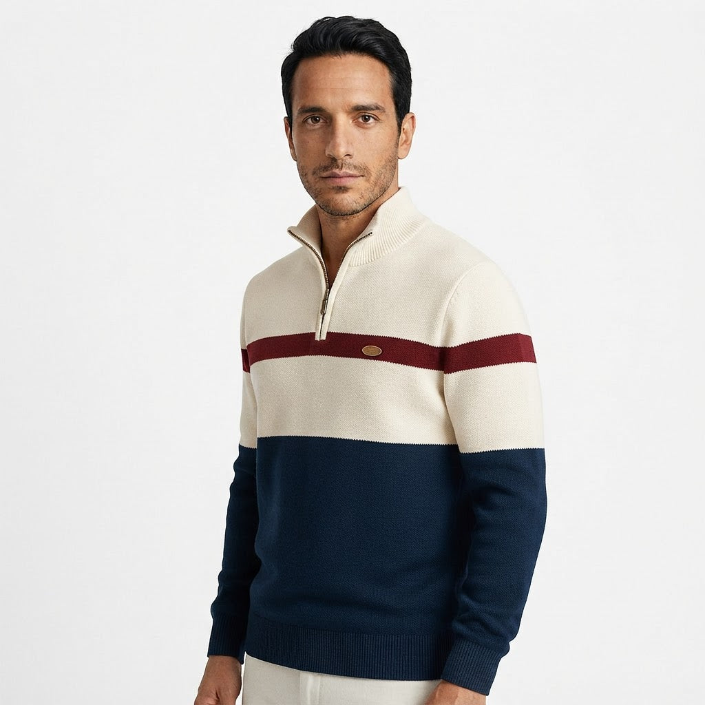 Mauro | Jersey de Punto con Media Cremallera y Bloques de Color para Hombre