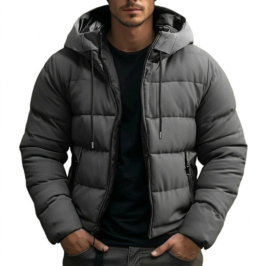 Maximiliano | Chaqueta Acolchada con Capucha y Cordón para Hombre - Gris