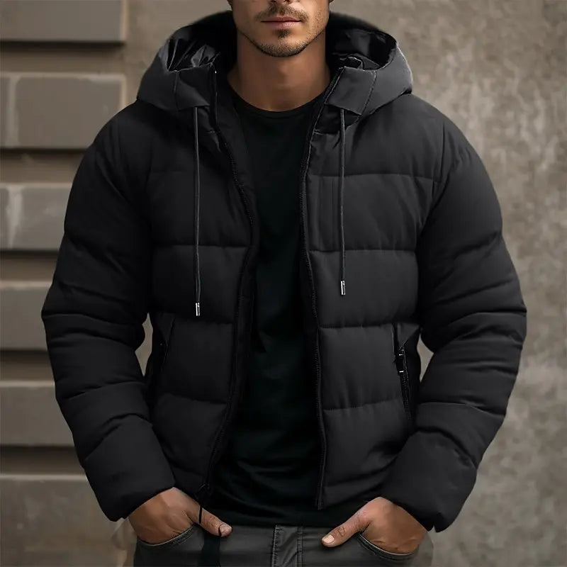Maximiliano | Chaqueta Acolchada con Capucha y Cordón para Hombre - Negro