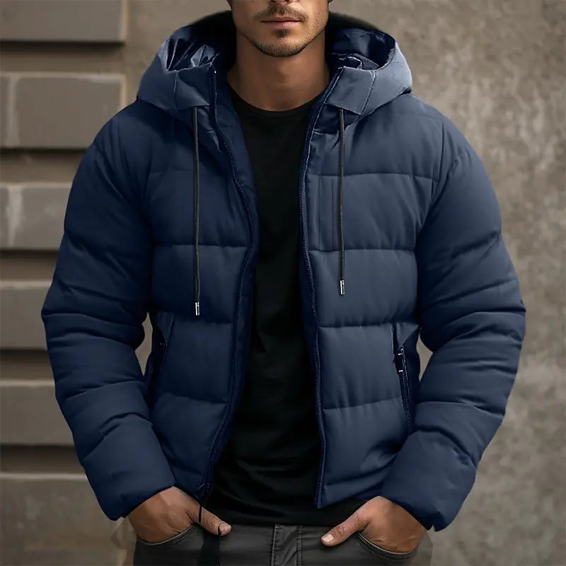 Maximiliano | Chaqueta Acolchada con Capucha y Cordón para Hombre - Azul marino