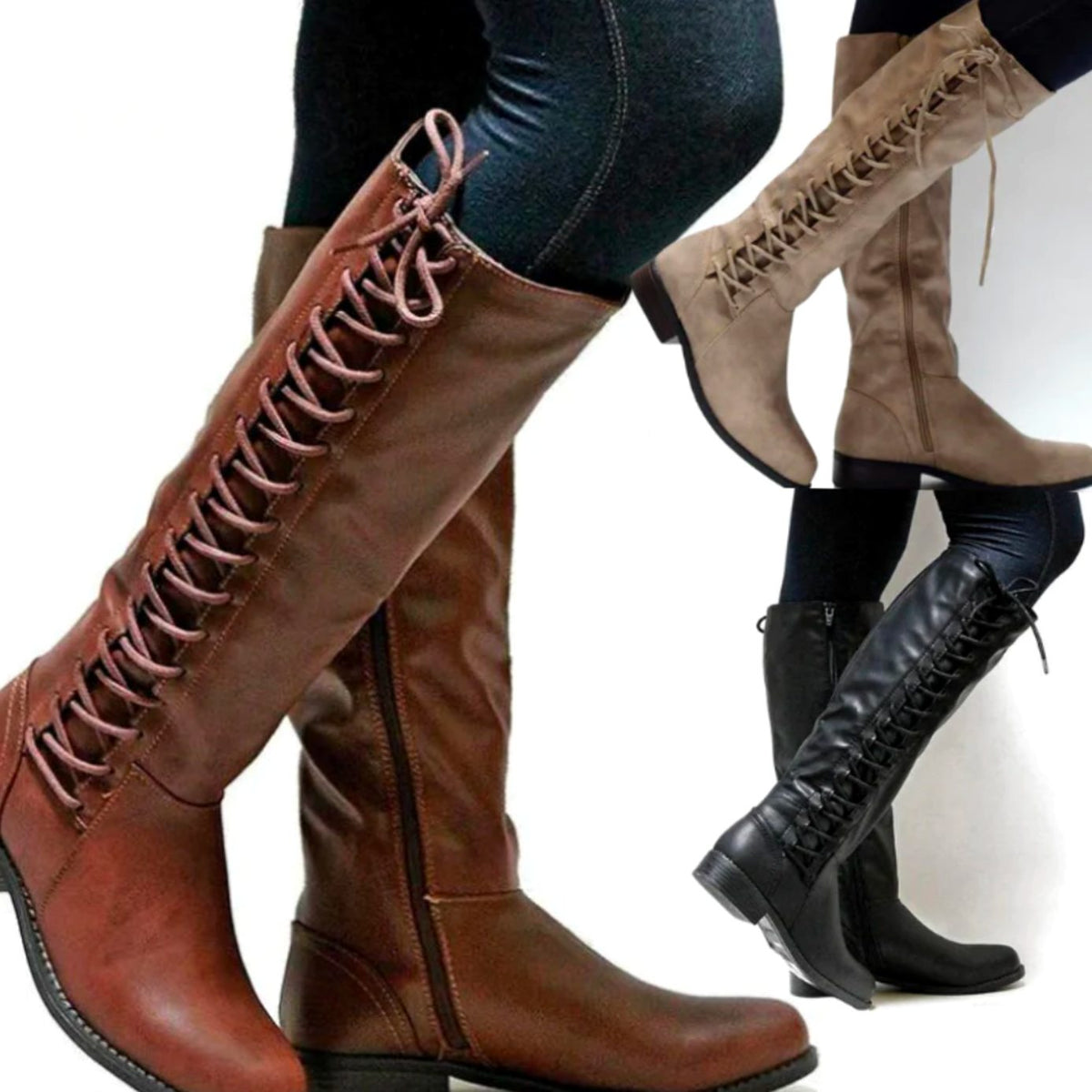 Mercé | Botas Altas con Cordón Trasero y Tacón Bajo de Bloque