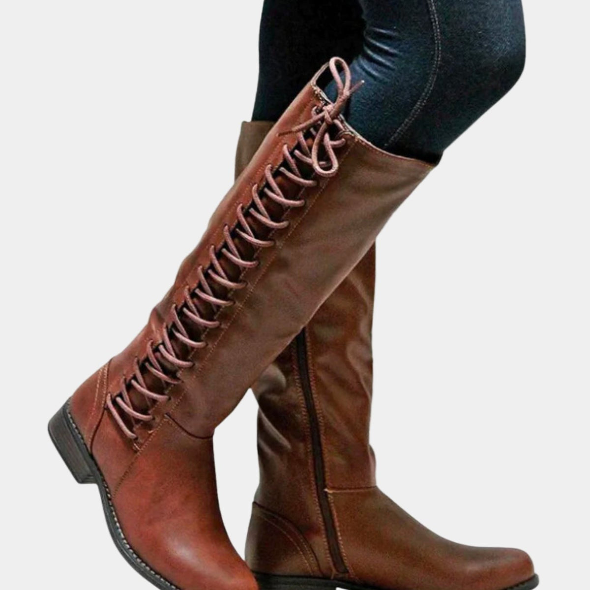 Mercé | Botas Altas con Cordón Trasero y Tacón Bajo de Bloque - Marrón