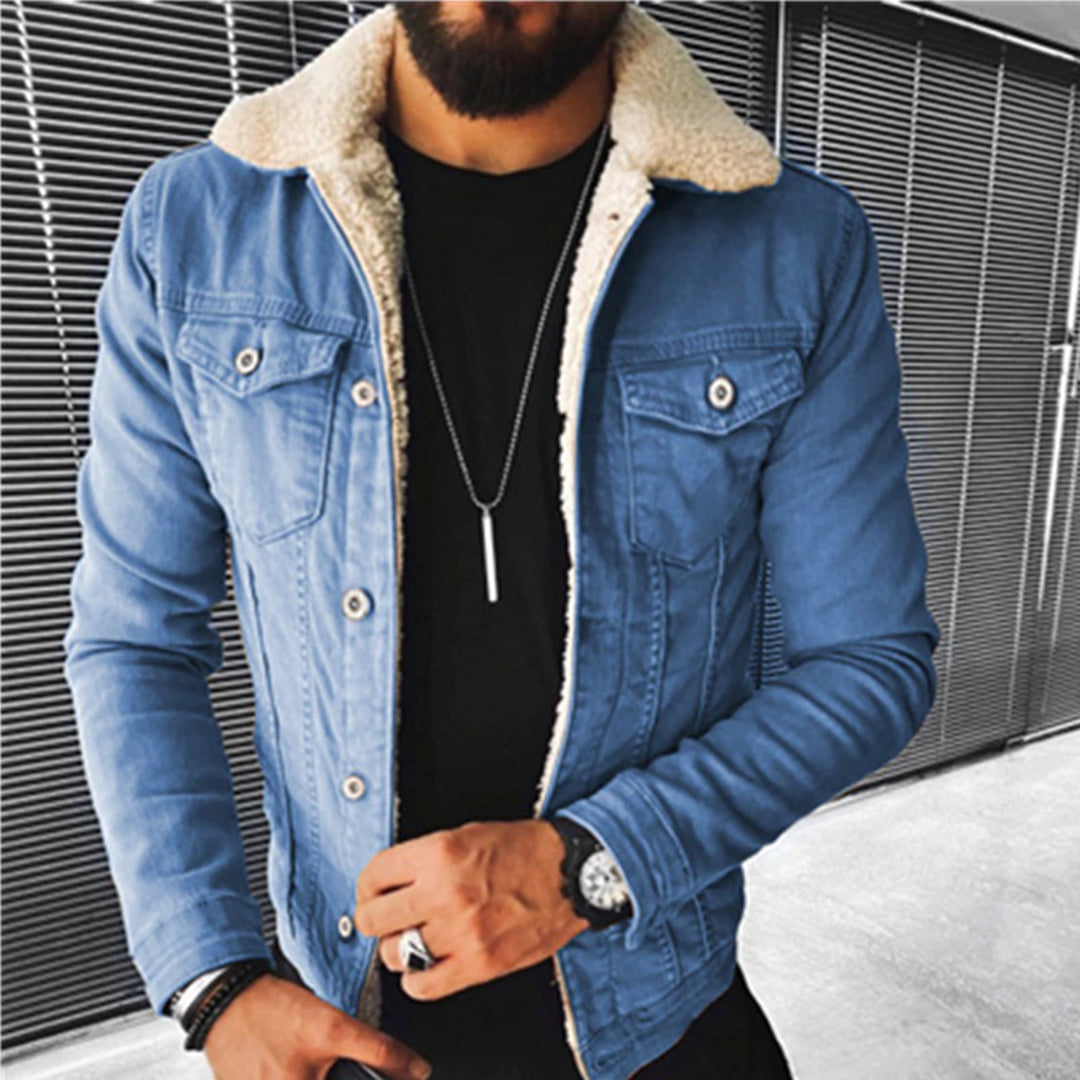 Mikel | Chaqueta Vaquera de Hombre con Cuello y Forro de Borreguito - Azul