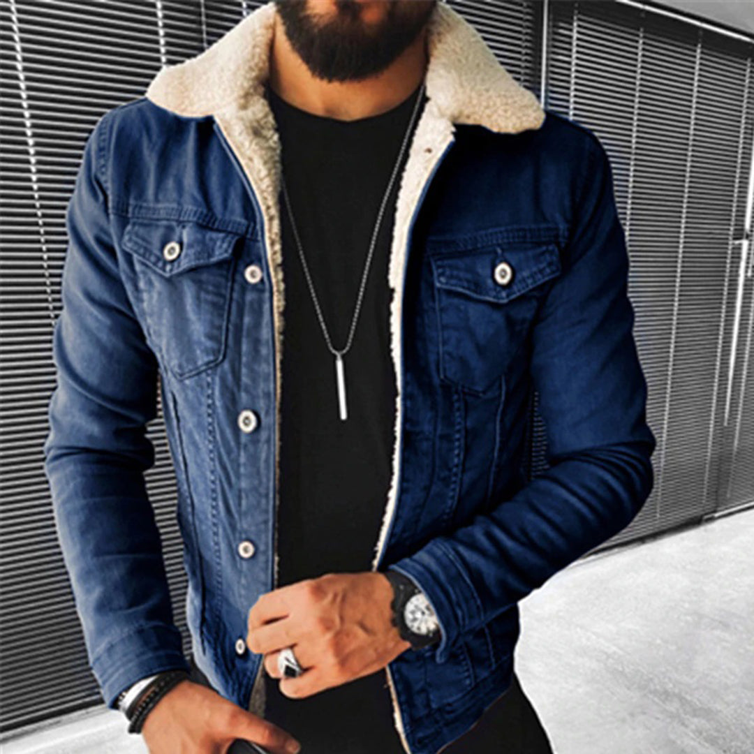 Mikel | Chaqueta Vaquera de Hombre con Cuello y Forro de Borreguito - Azul oscuro