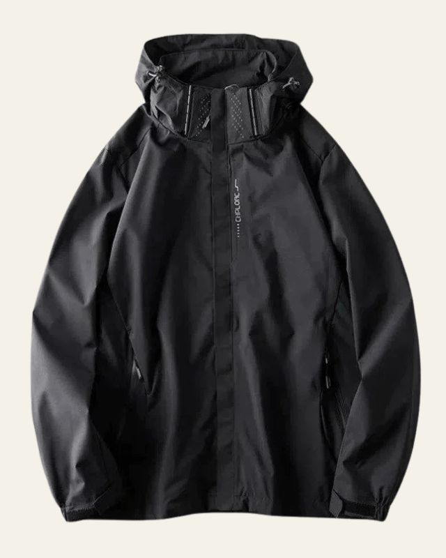 Moisés | Chaqueta Cortavientos para Hombre con Capucha y Bolsillos con Cremallera - Negro