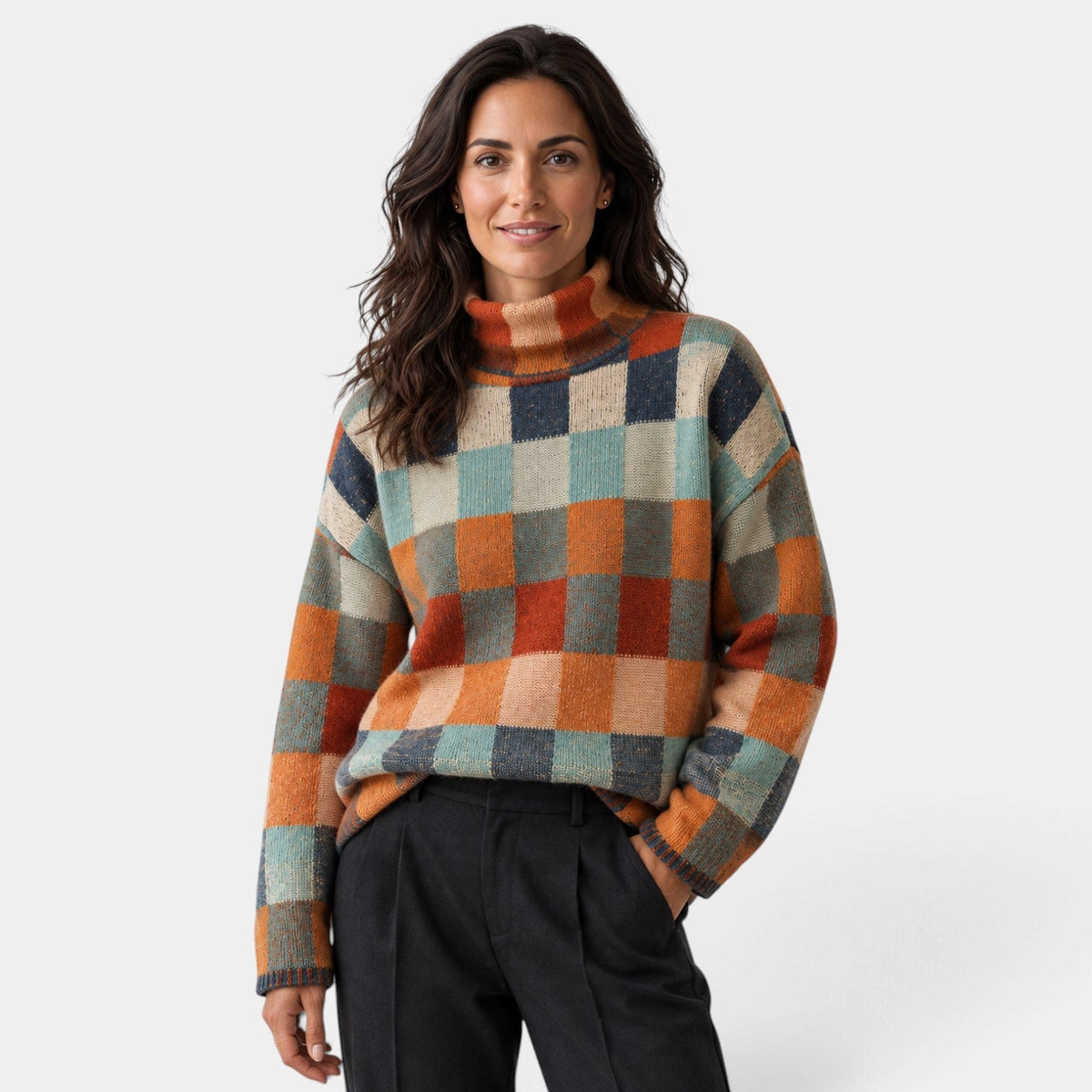 Jersey Oversize de Cuadros con Cuello Alto - vista 1