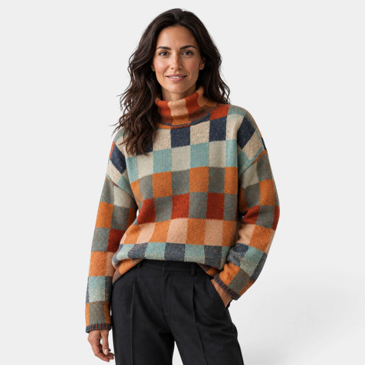 Jersey Oversize de Cuadros con Cuello Alto - vista 1