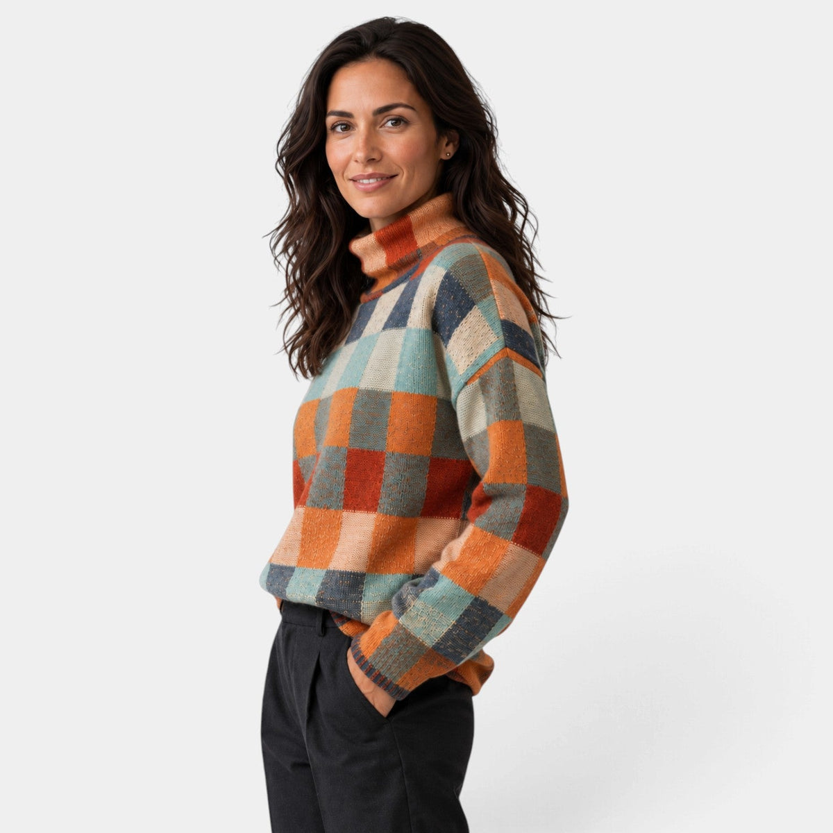Jersey Oversize de Cuadros con Cuello Alto - vista 2