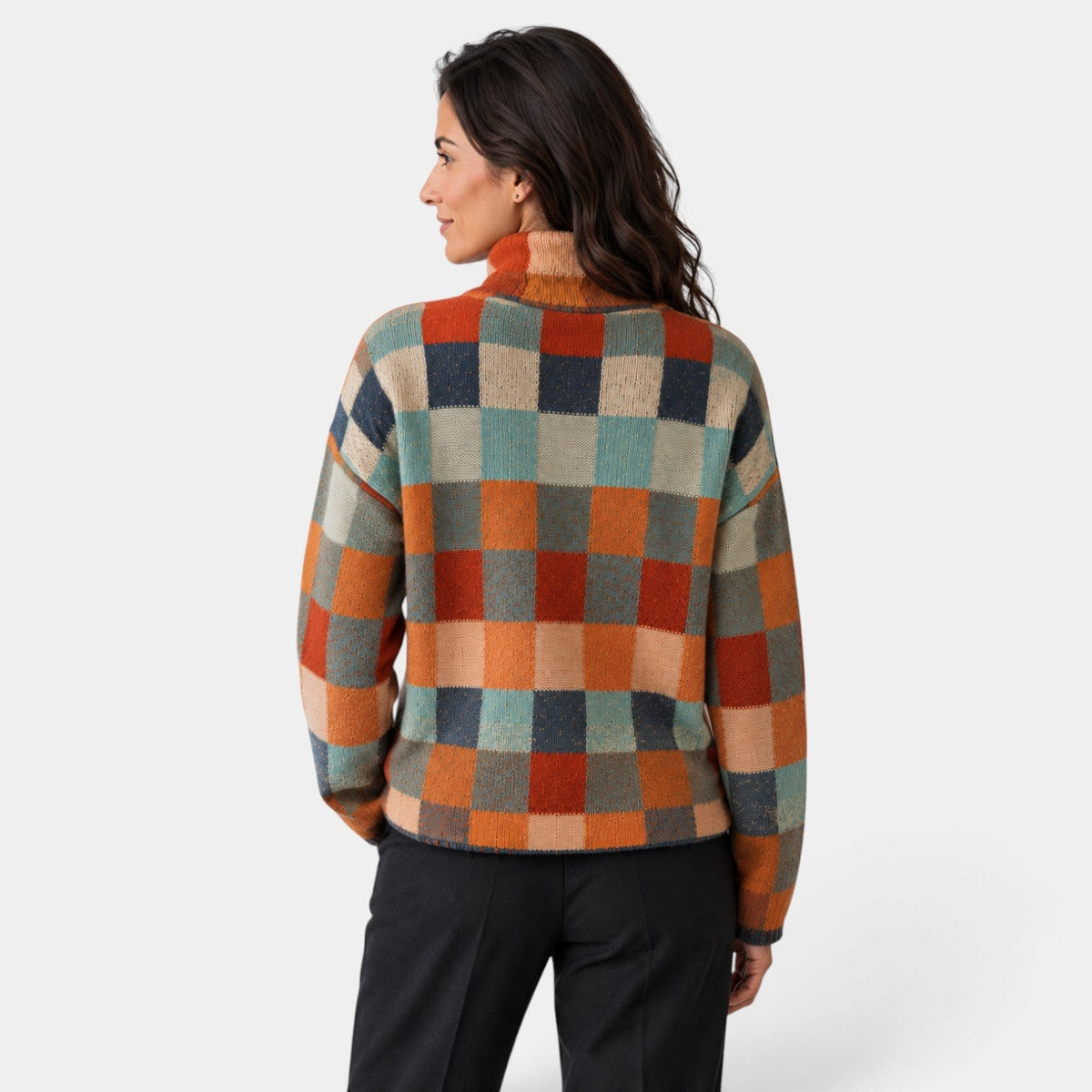 Jersey Oversize de Cuadros con Cuello Alto - vista 3