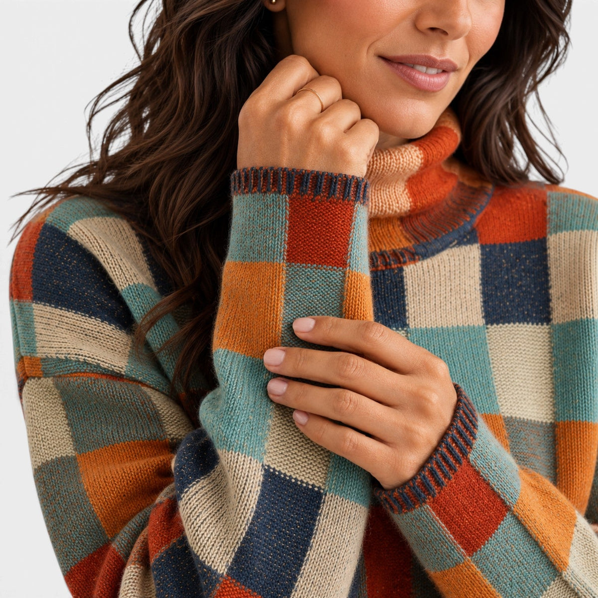 Jersey Oversize de Cuadros con Cuello Alto - vista 4