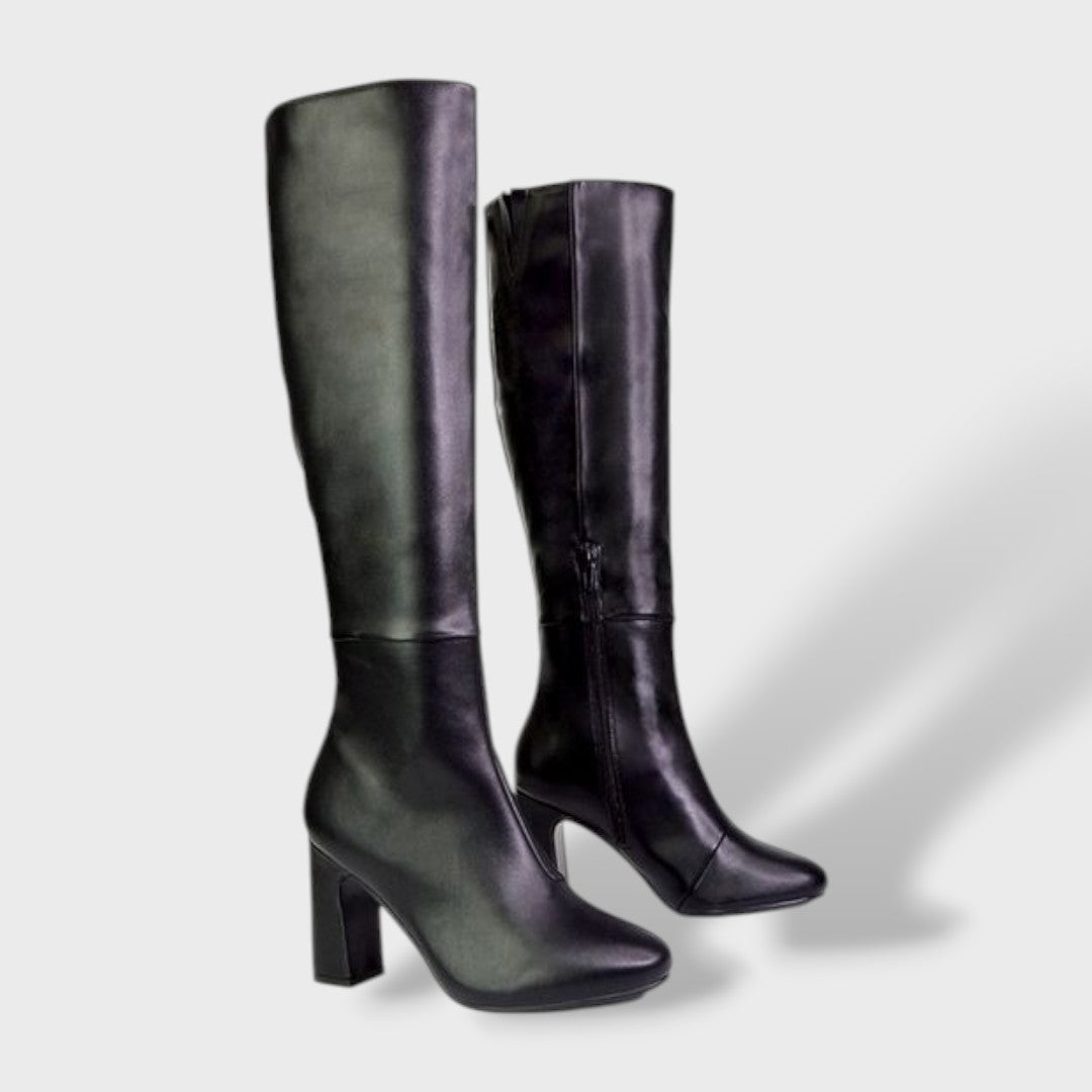 Botas Altas de Tacón Ancho con Cremallera Interior - Negro