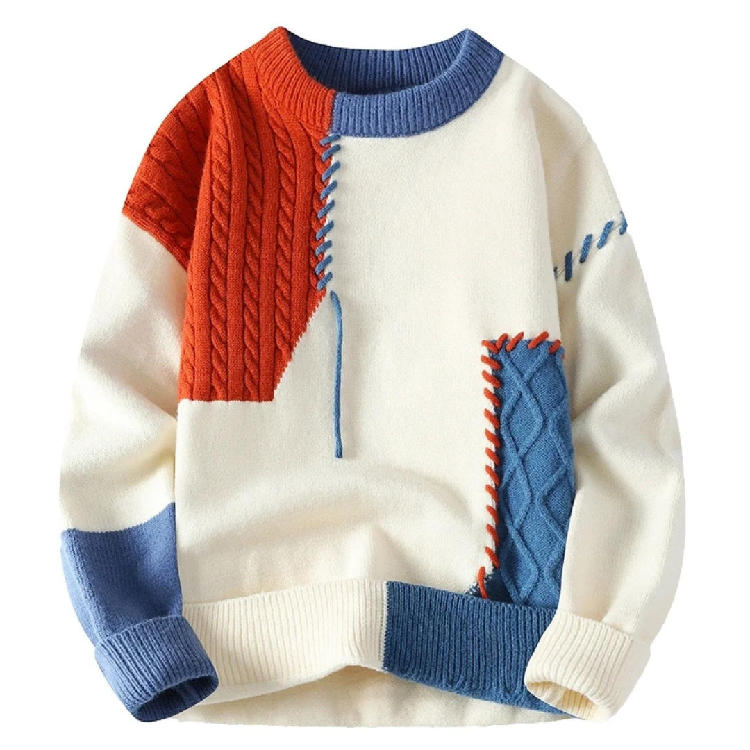 Nuño | Jersey de Punto Patchwork con Ochos para Hombre - Crudo y naranja