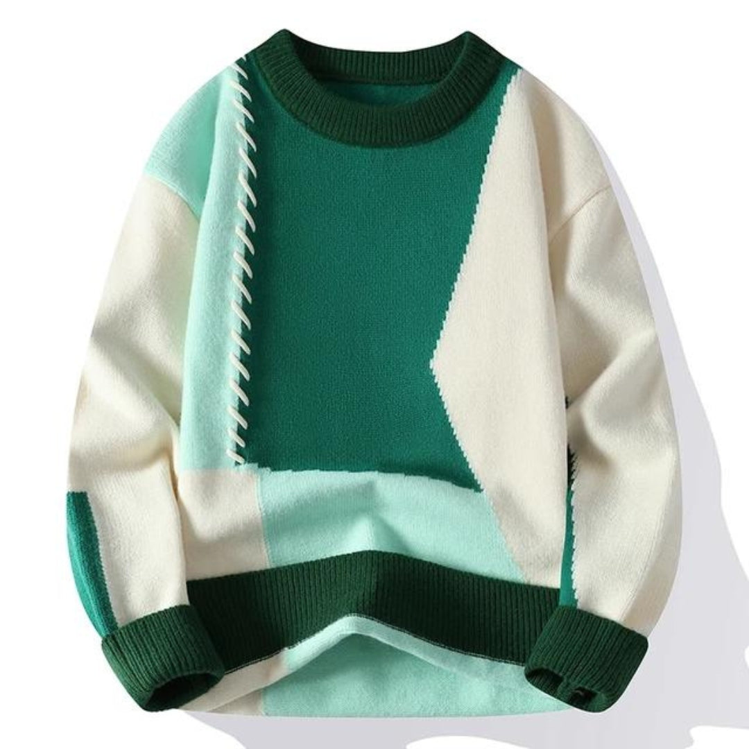 Nuño | Jersey de Punto Patchwork con Ochos para Hombre - Verde y menta