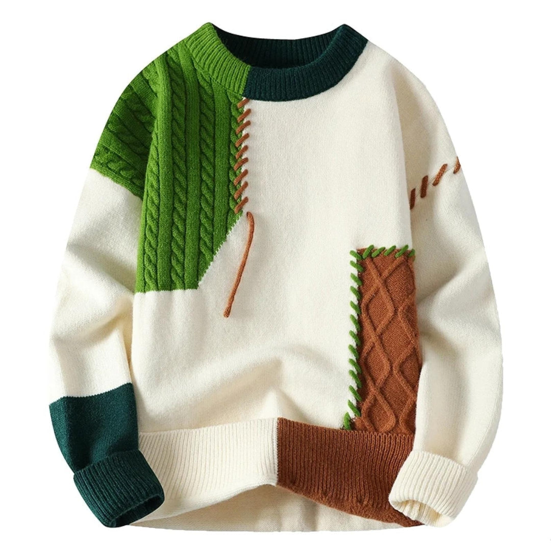 Nuño | Jersey de Punto Patchwork con Ochos para Hombre - Crudo y verde