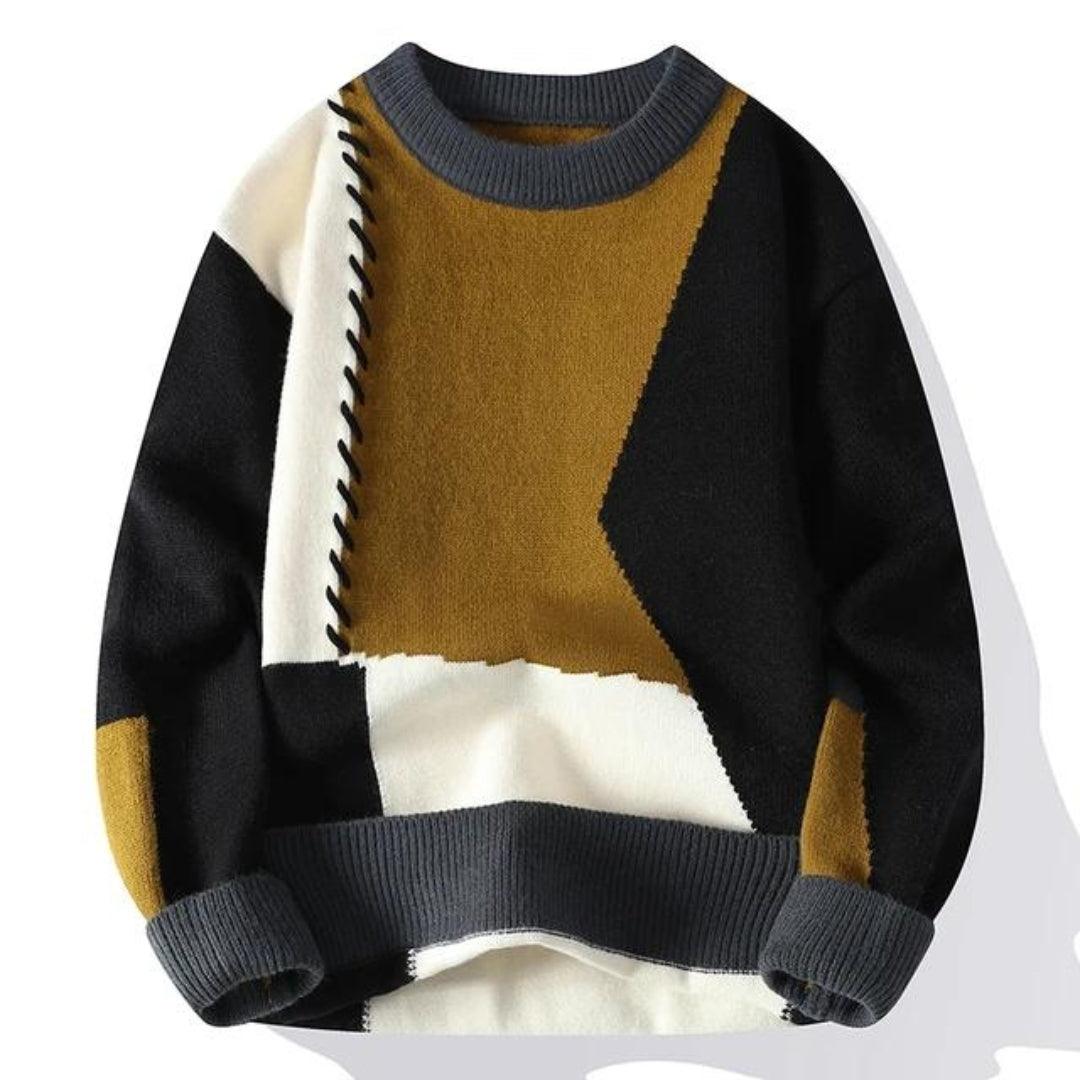 Nuño | Jersey de Punto Patchwork con Ochos para Hombre - Negro y mostaza