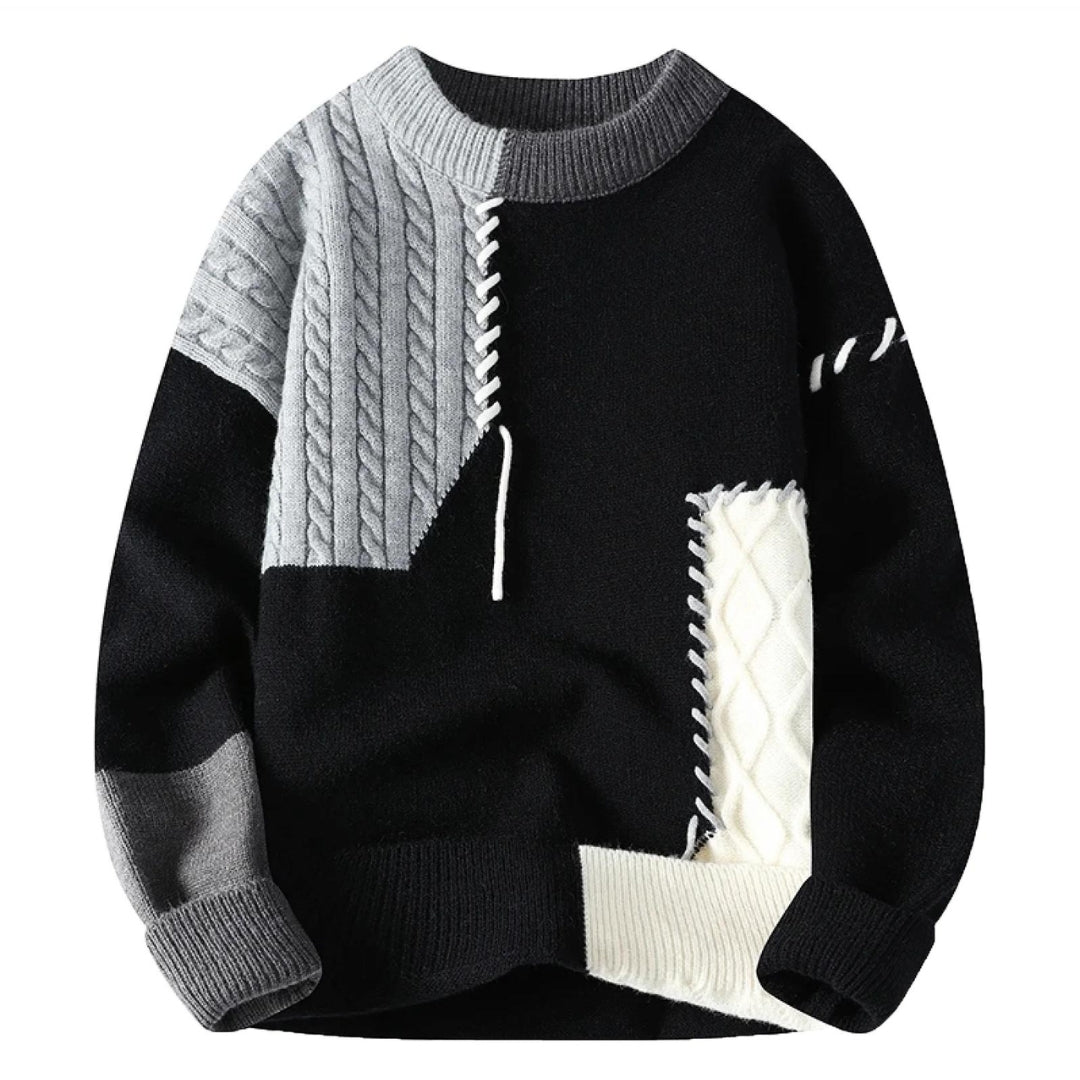 Nuño | Jersey de Punto Patchwork con Ochos para Hombre - Negro y gris