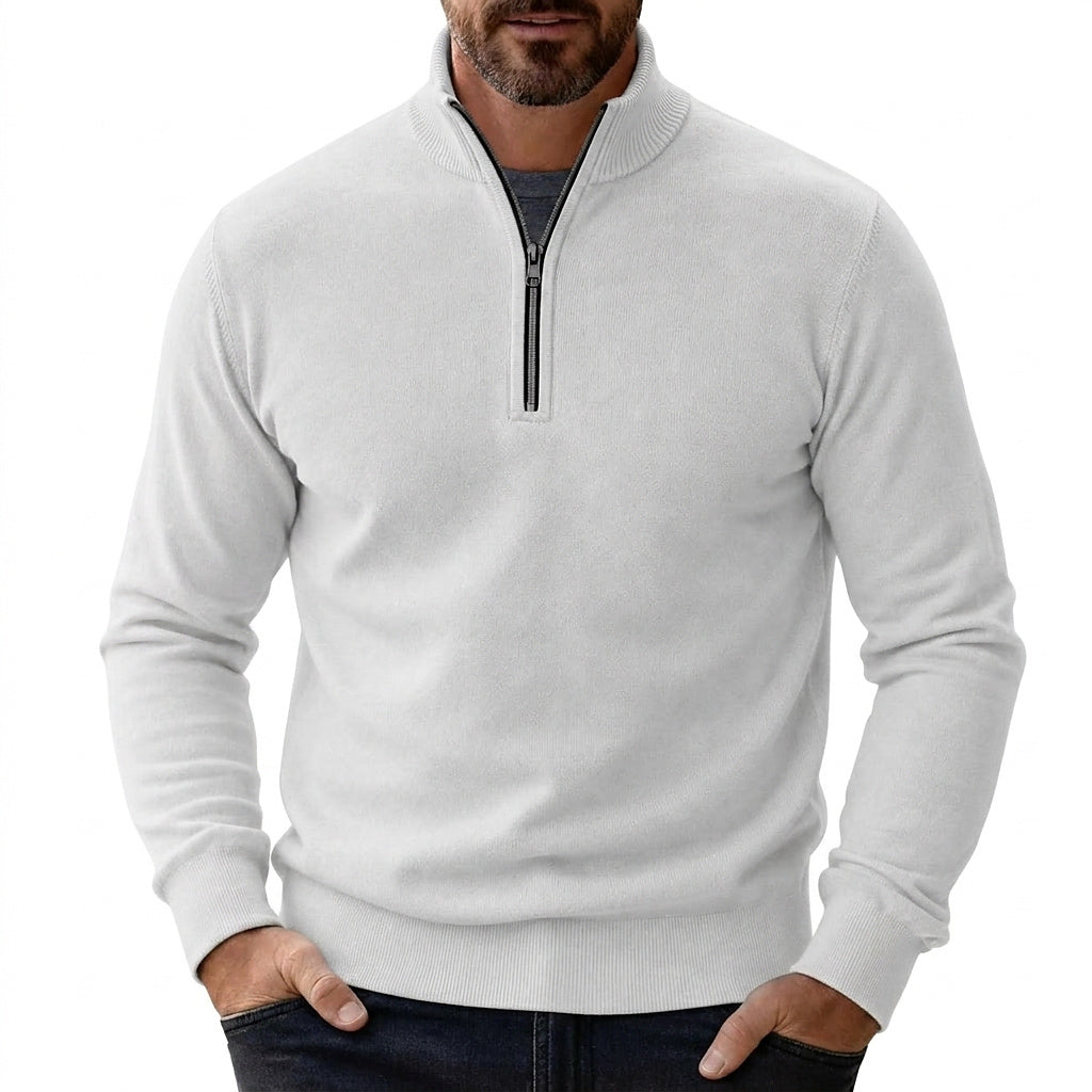 Octavio | Jersey de Punto Fino con Media Cremallera para Hombre - Blanco