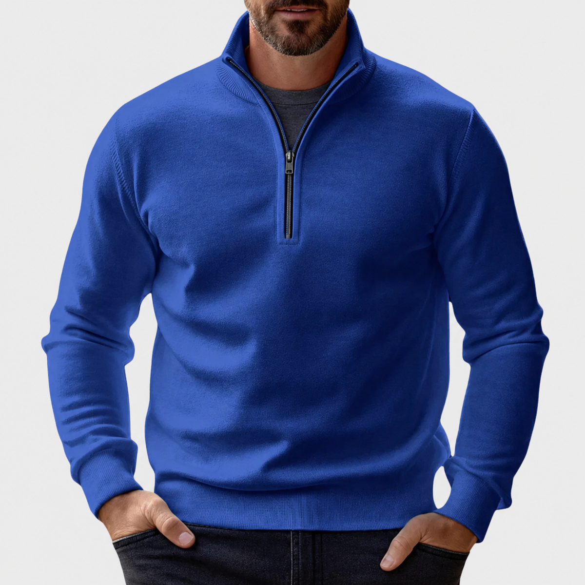 Octavio | Jersey de Punto Fino con Media Cremallera para Hombre - Azul
