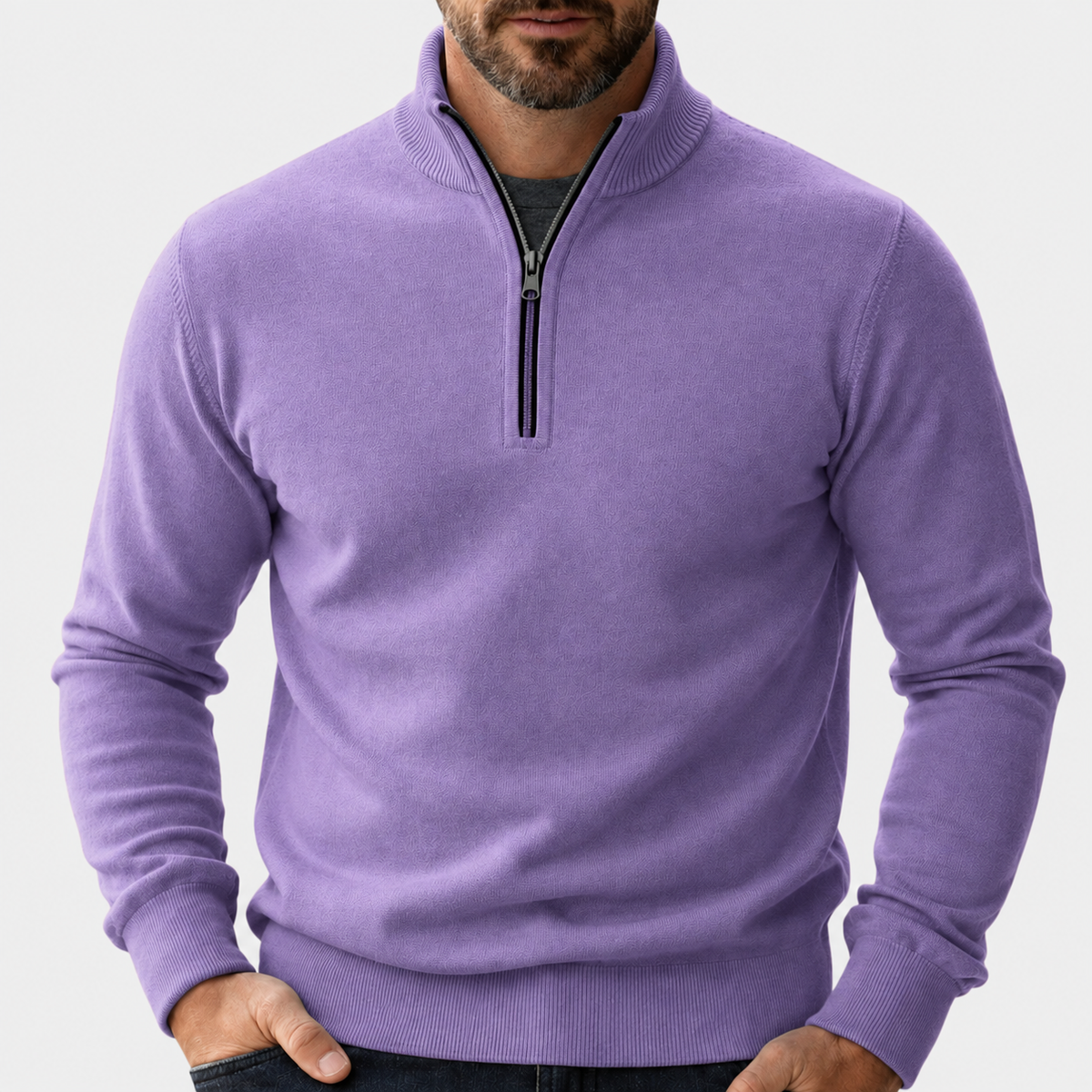 Octavio | Jersey de Punto Fino con Media Cremallera para Hombre - Morado