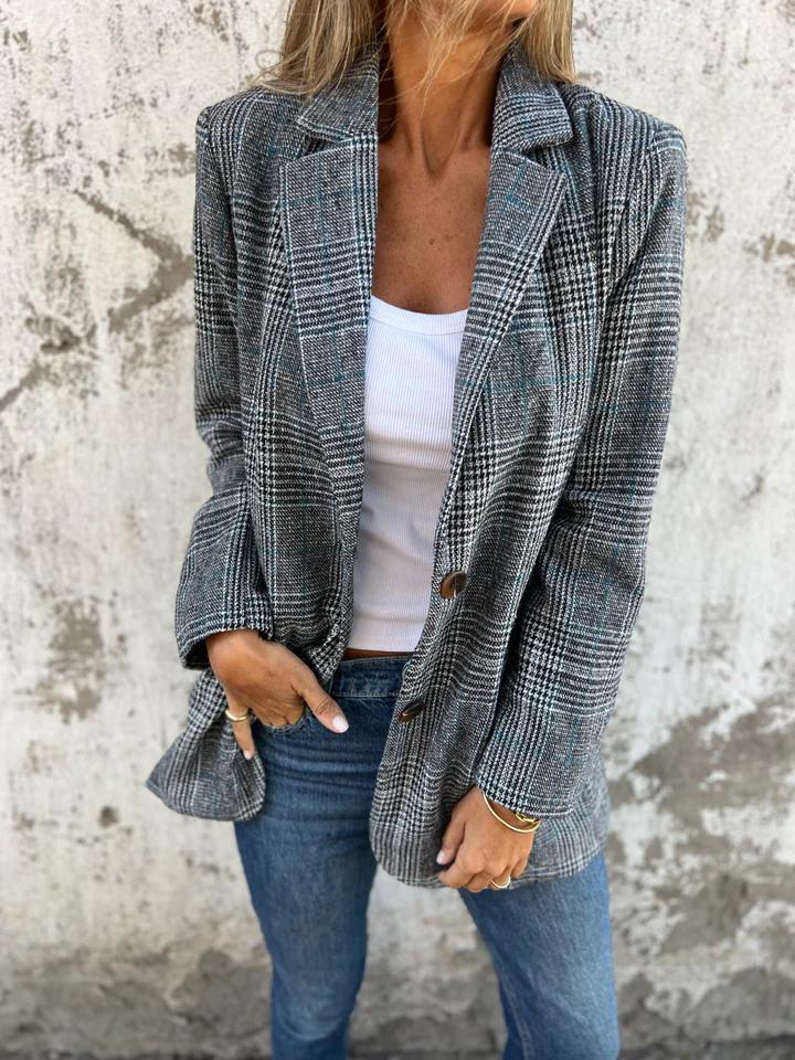 Ofelia | Americana de Cuadros Corte Relajado para Mujer - Negro