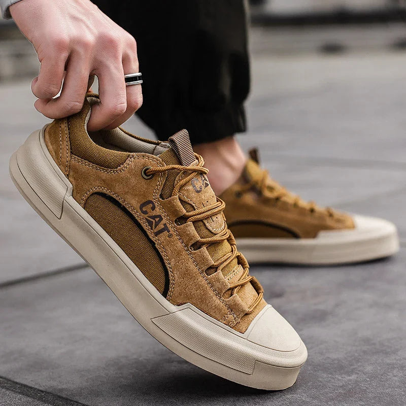 Zapatillas urbanas hombre efecto piel con malla transpirable