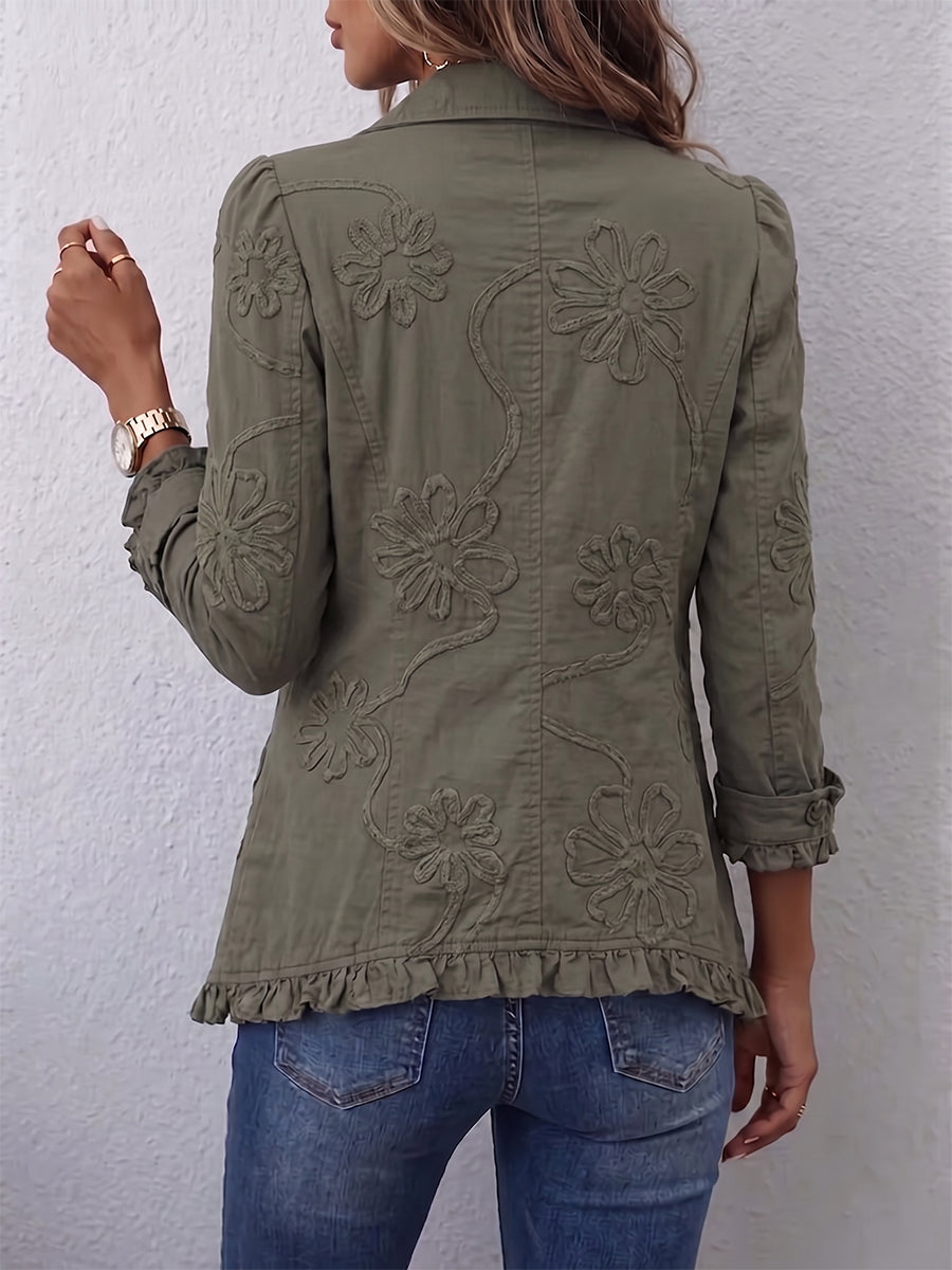 Chaqueta bordada mujer tono sobre tono con volantes