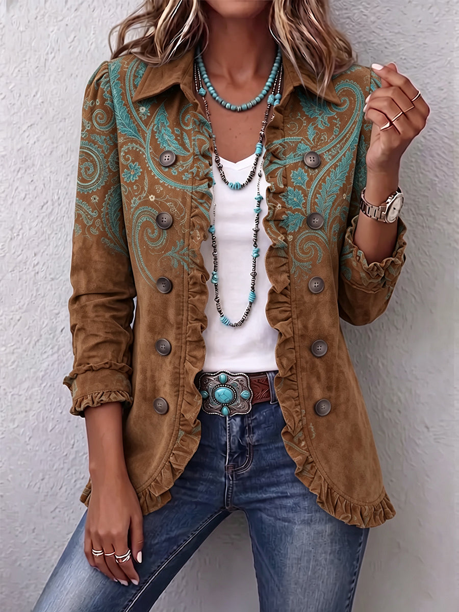 Chaqueta paisley mujer cruzada con volantes