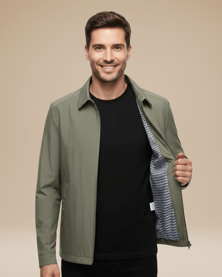 Pelayo | Chaqueta Ligera con Forro de Cuadros y Cremallera para Hombre - Verde oliva
