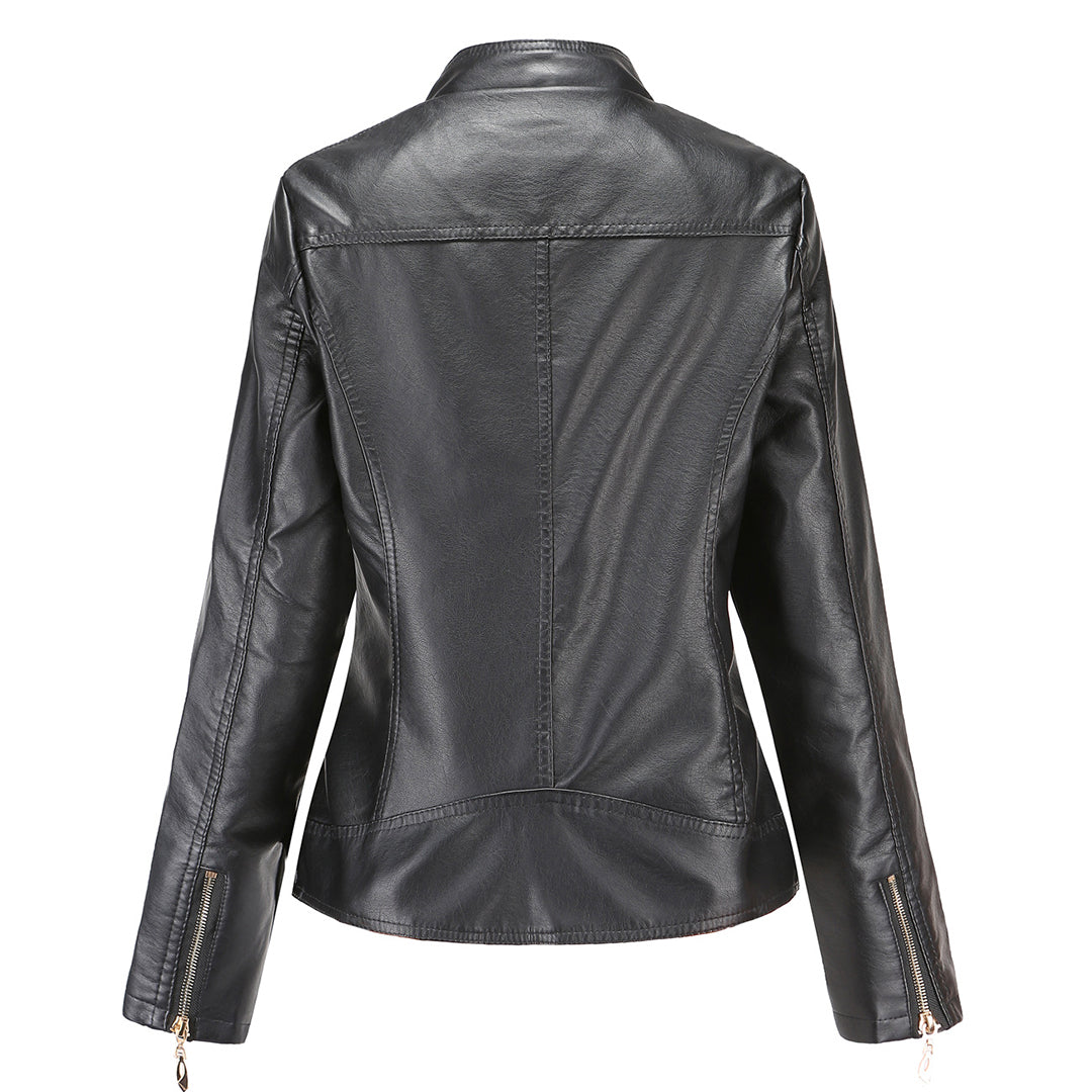 Pía | Chaqueta Cuello Mao Efecto Piel con Hombros Acolchados
