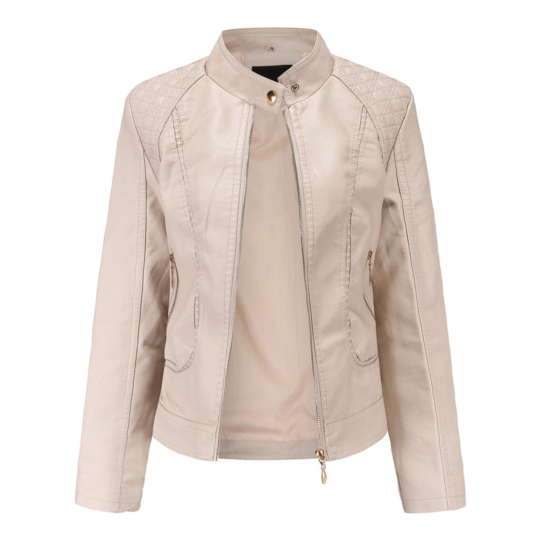 Pía | Chaqueta Cuello Mao Efecto Piel con Hombros Acolchados - Crudo
