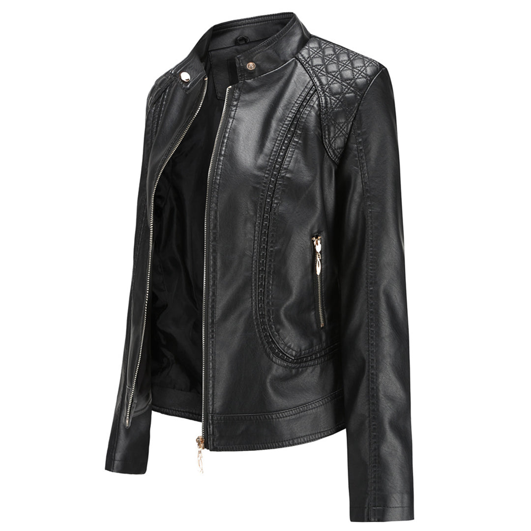 Pía | Chaqueta Cuello Mao Efecto Piel con Hombros Acolchados