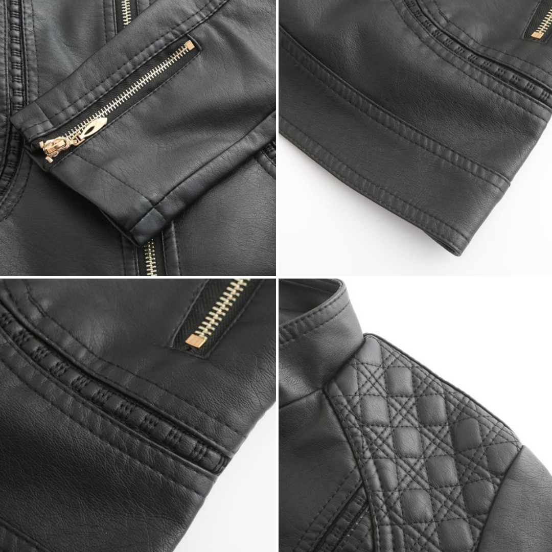 Pía | Chaqueta Cuello Mao Efecto Piel con Hombros Acolchados