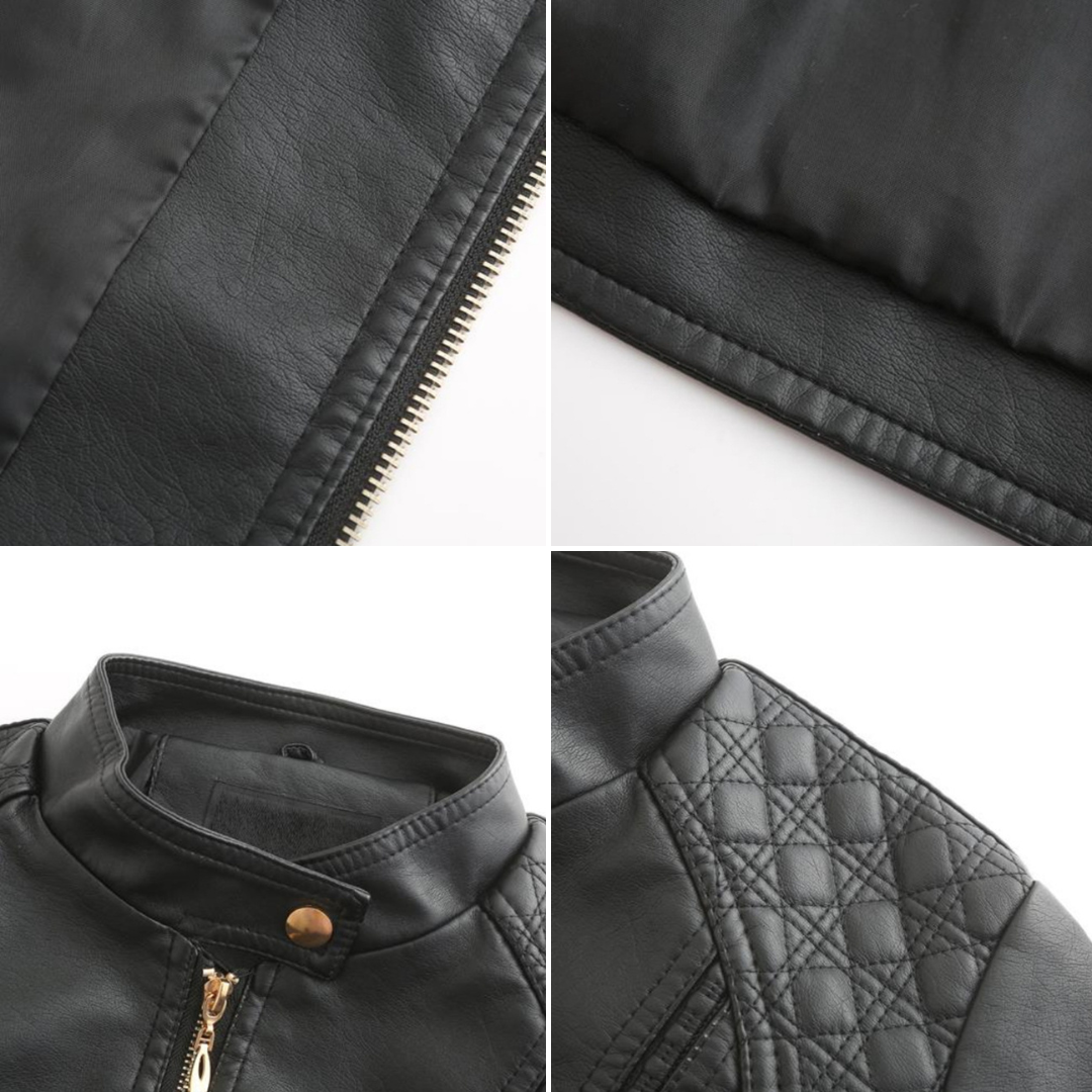 Pía | Chaqueta Cuello Mao Efecto Piel con Hombros Acolchados