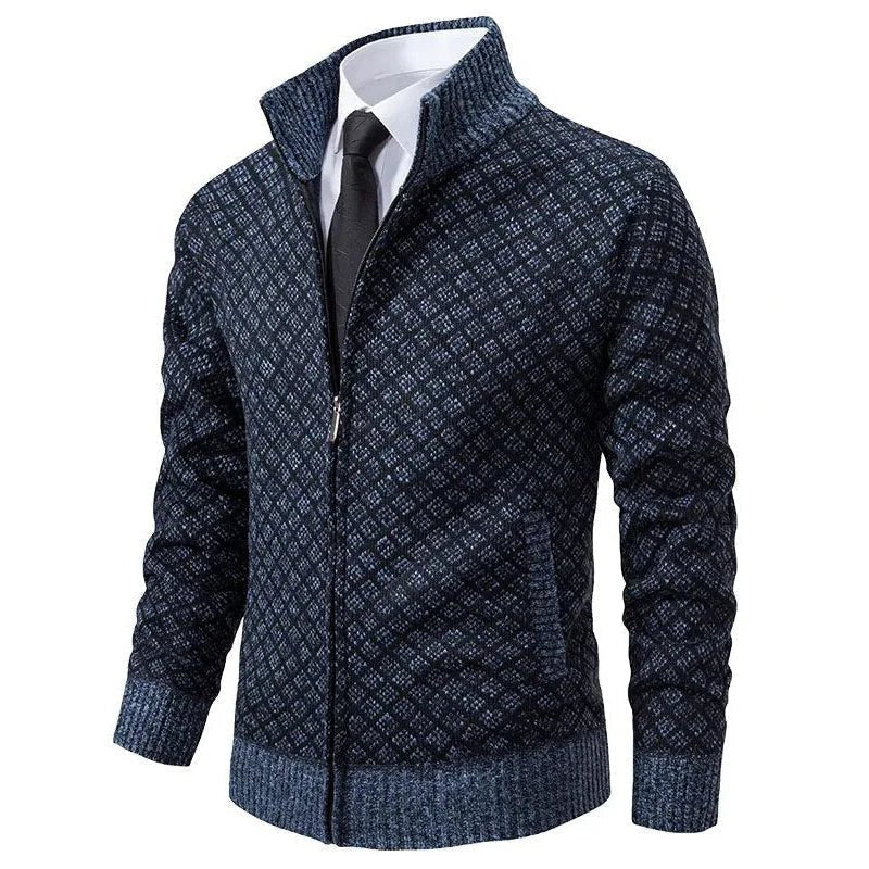 Jersey de punto hombre con cremallera y cuello alto a cuadros