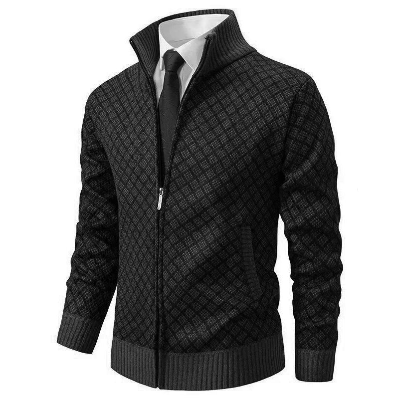 Jersey de punto hombre con cremallera y cuello alto a cuadros