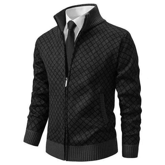Jersey de punto hombre con cremallera y cuello alto a cuadros