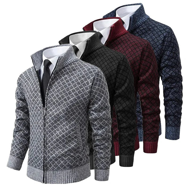 Jersey de punto hombre con cremallera y cuello alto a cuadros