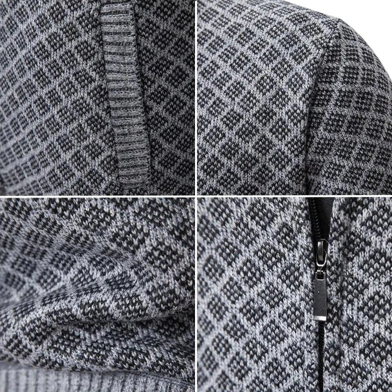 Jersey de punto hombre con cremallera y cuello alto a cuadros