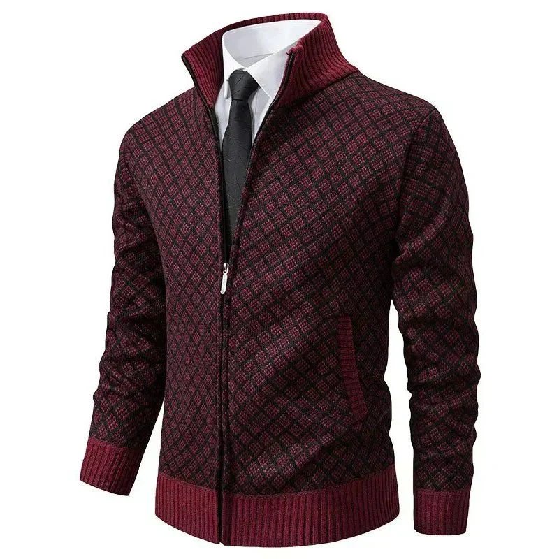 Jersey de punto hombre con cremallera y cuello alto a cuadros