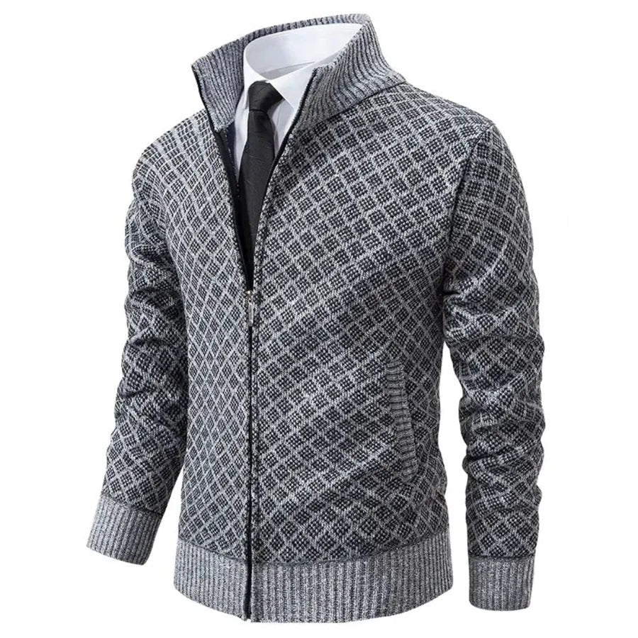 Jersey de punto hombre con cremallera y cuello alto a cuadros