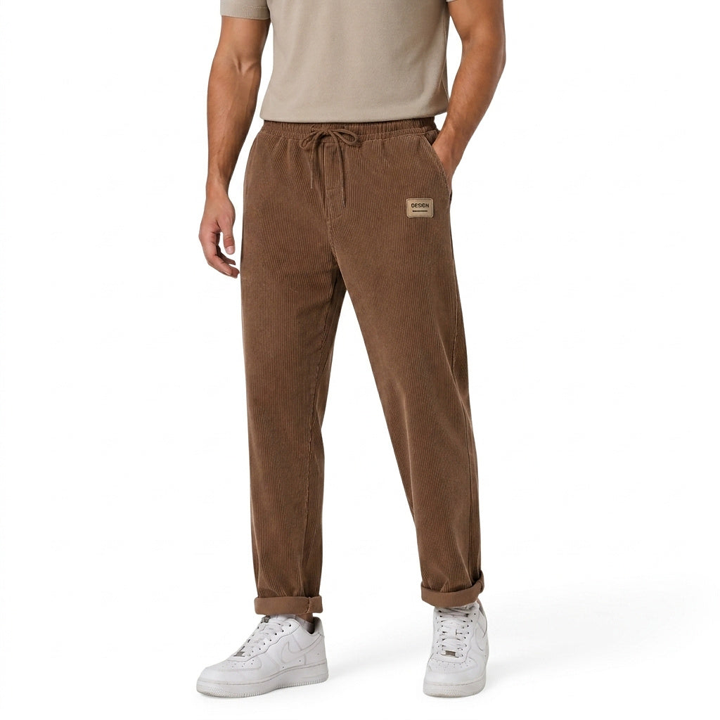Rafael | Pantalón de Pana de Hombre Corte Recto con Cintura Elástica - Marrón