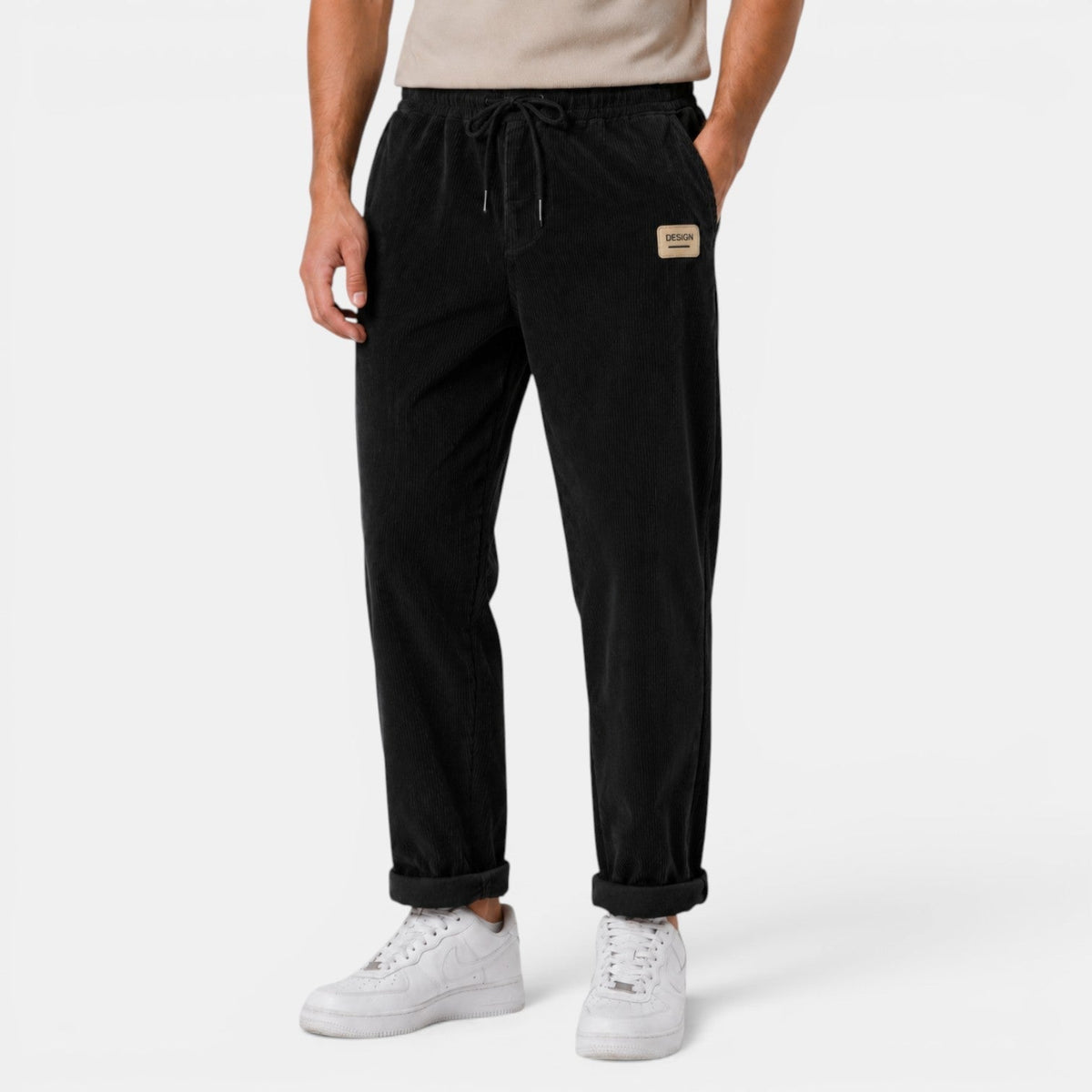 Rafael | Pantalón de Pana de Hombre Corte Recto con Cintura Elástica - Negro