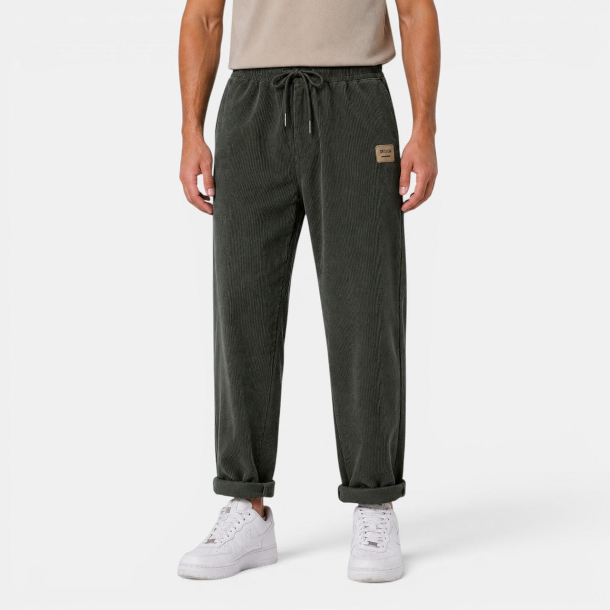 Rafael | Pantalón de Pana de Hombre Corte Recto con Cintura Elástica - Verde