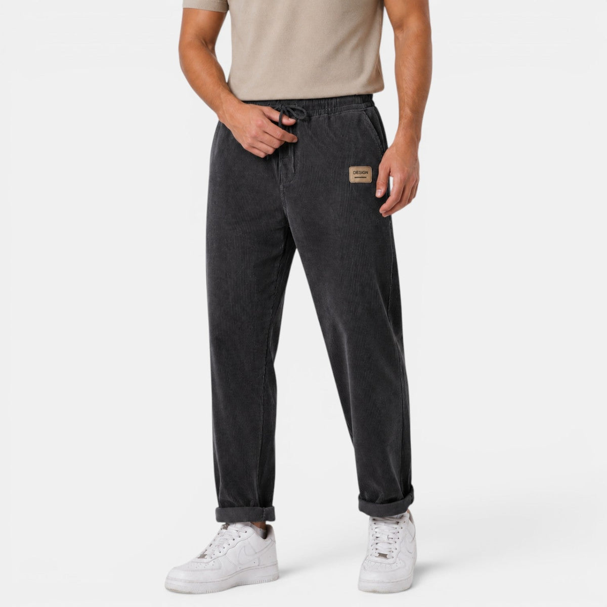 Rafael | Pantalón de Pana de Hombre Corte Recto con Cintura Elástica - Gris