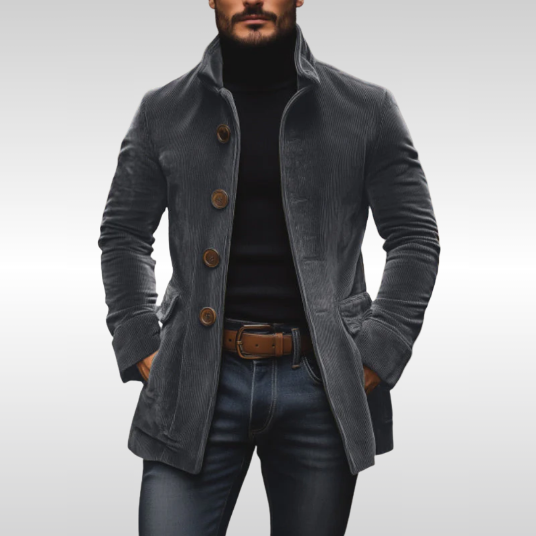 Ramón | Chaquetón de Pana Slim con Botones para Hombre - Gris