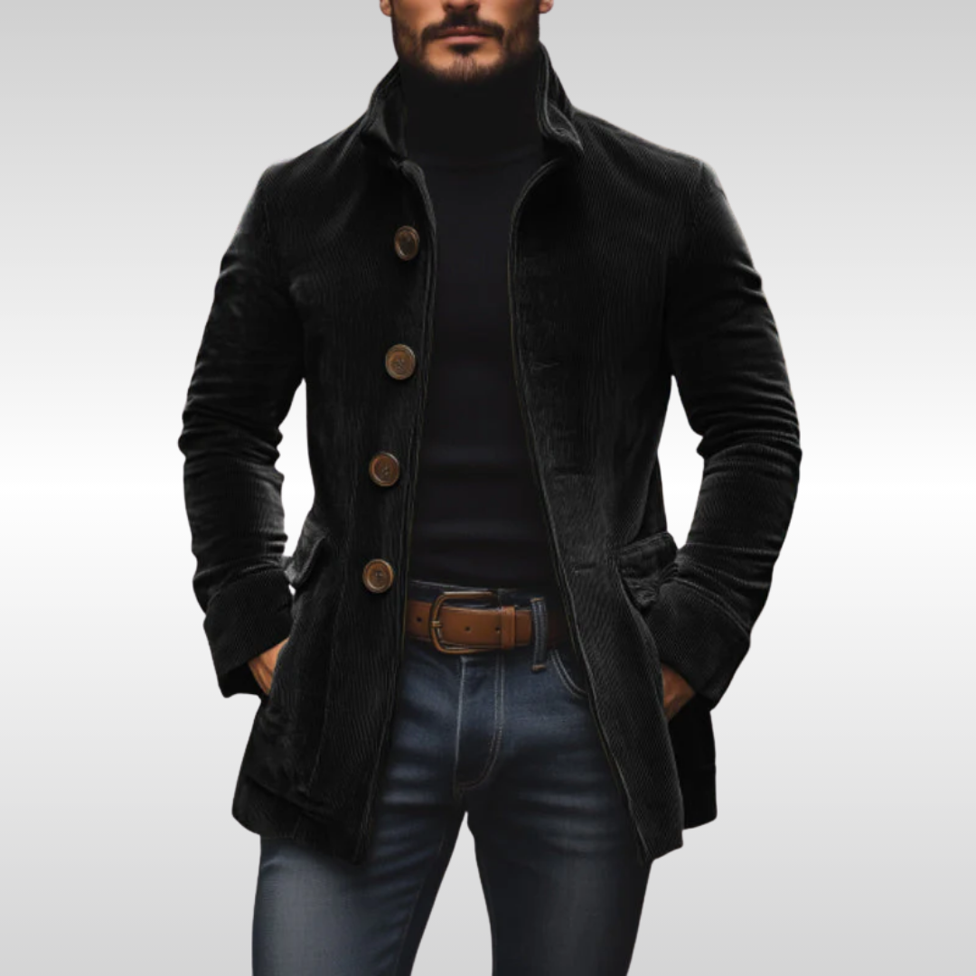Ramón | Chaquetón de Pana Slim con Botones para Hombre - Negro